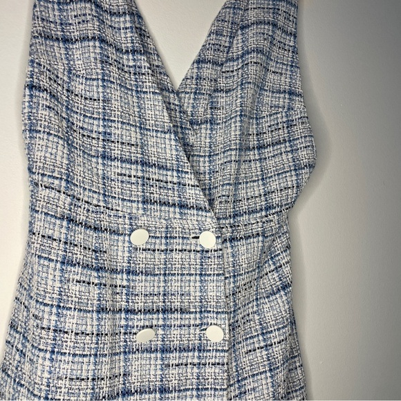 ZARA Blue Tweed Double Breasted Mini Dress Size M | Blogger Favourite - Picture 10 of 12